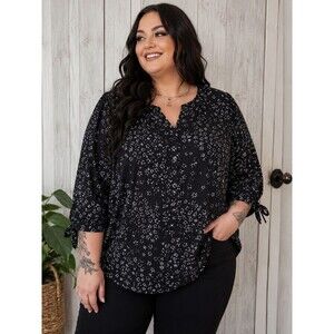 Catherines Women's 4X Black Star Print Blouse Lightweight Witchy Gothic Top